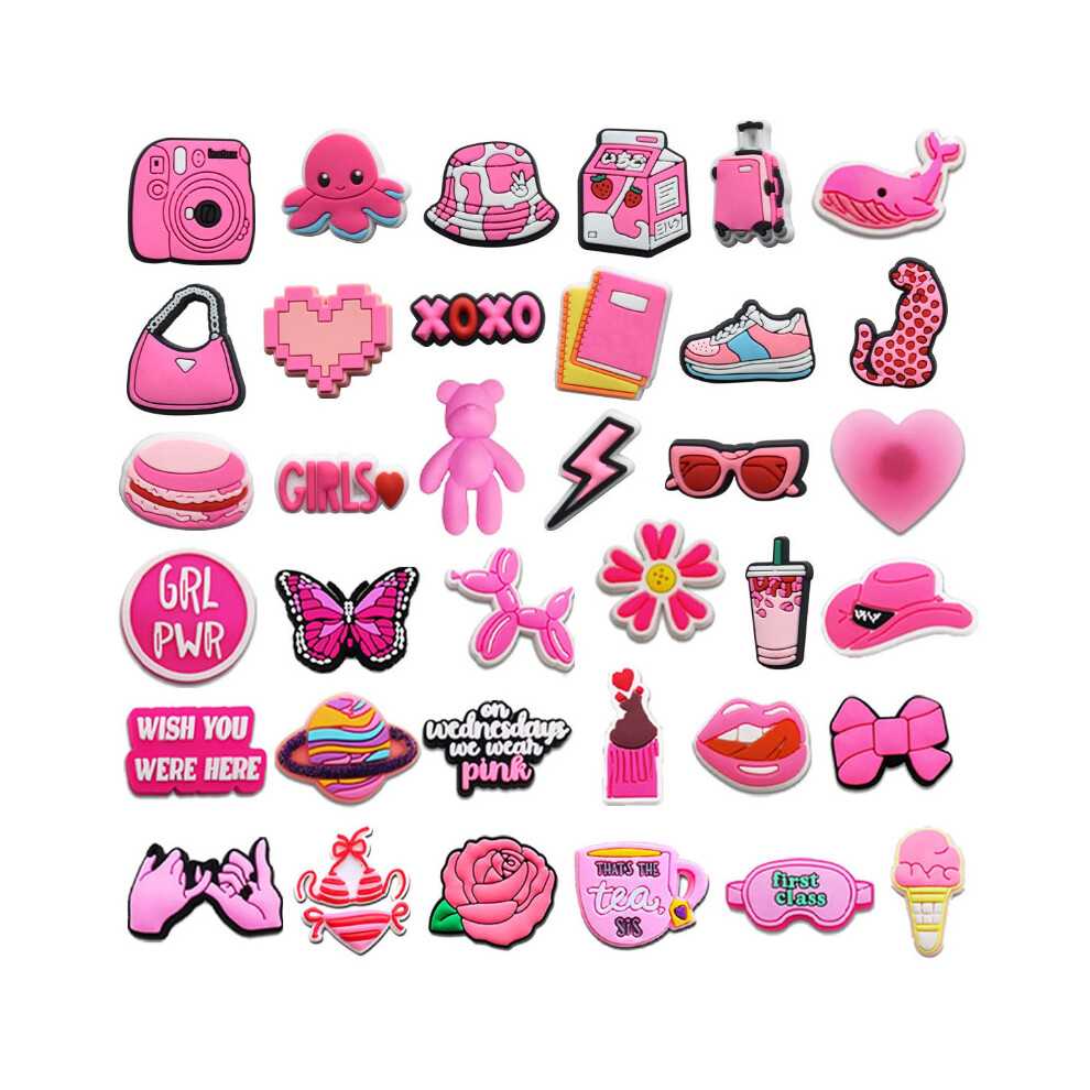 100Pcs Pink Mixed Pattern PVC Shoes Cute Charms Decor For Croc And Jibbitz Gift