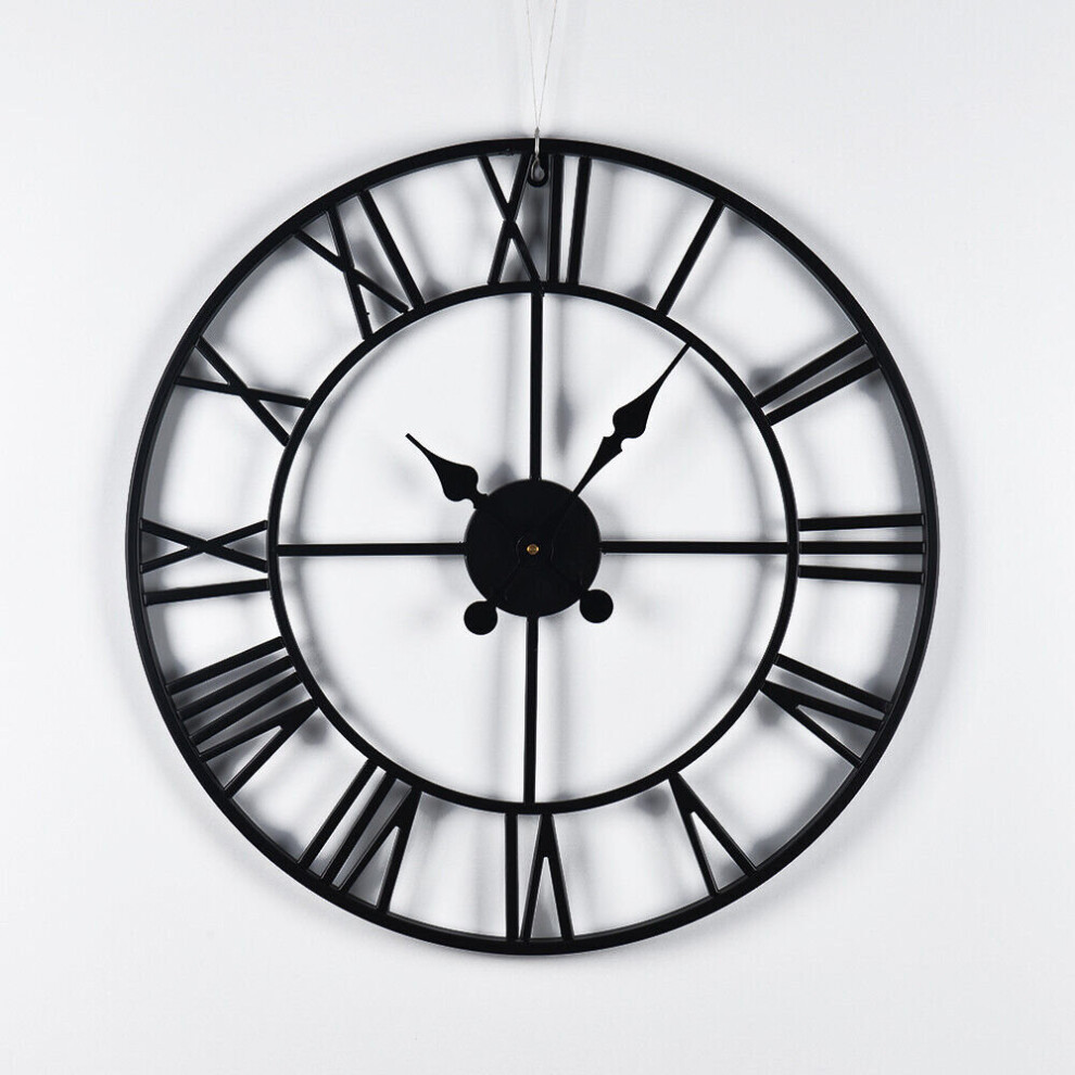 Large Skeleton Metal Roman Wall Clock Big Numerals Giant 40Cm Black