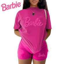 (Rose Red, 3XL) Movie Tops Barbie Shorts Set Tracksuit Casual Costume Outfit Daily Summer Fans