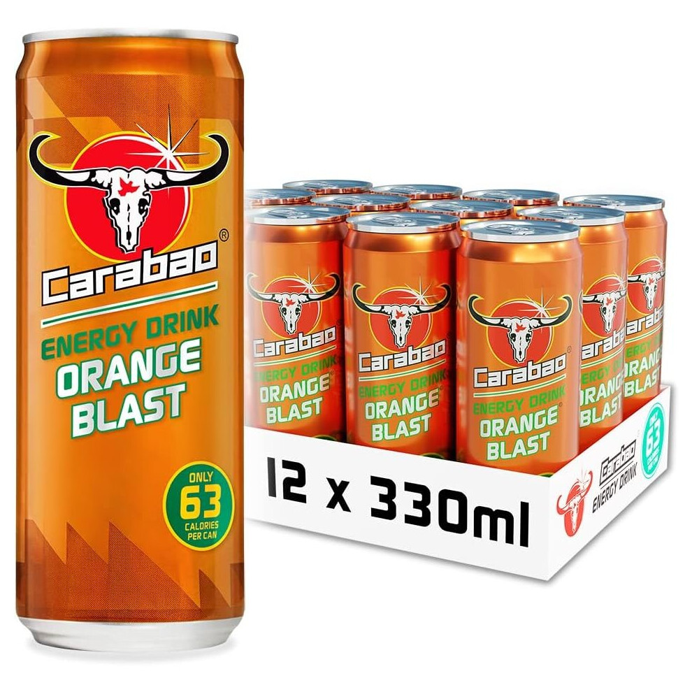 Energy Drink Orange Blast 12 x 330ml Cans Case Low Calorie Lower Sugar Fizzy Fruit Flavour Vegan Gluten Free Drink Taurine Caffeine with Zero Crash 