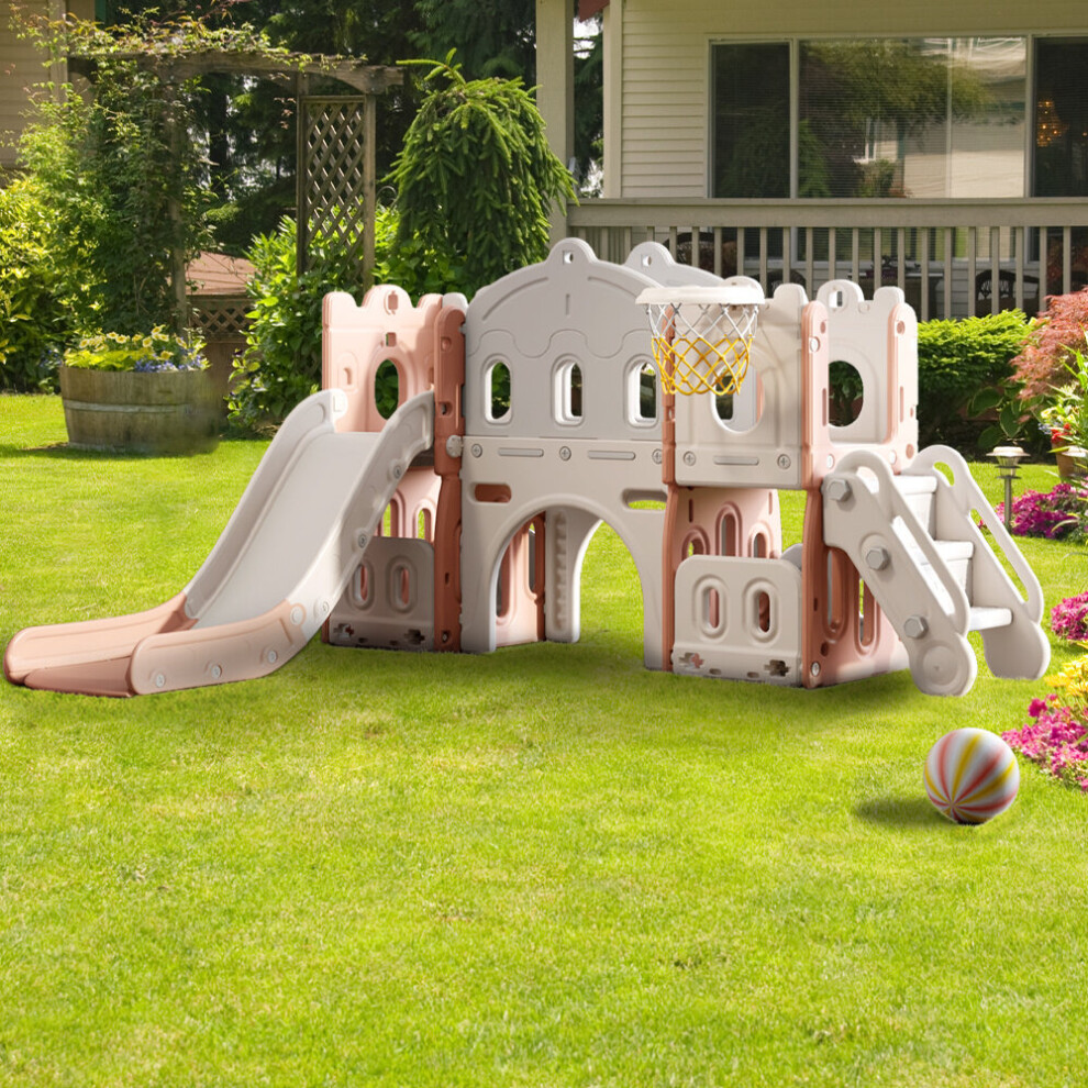 (#2) Kids Playset with Slide Basket Hoop Indoor Toddler Playground