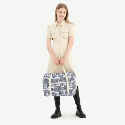 (Navy and Beige) KONO Foldable Waterproof Storage Travel Handbag 1