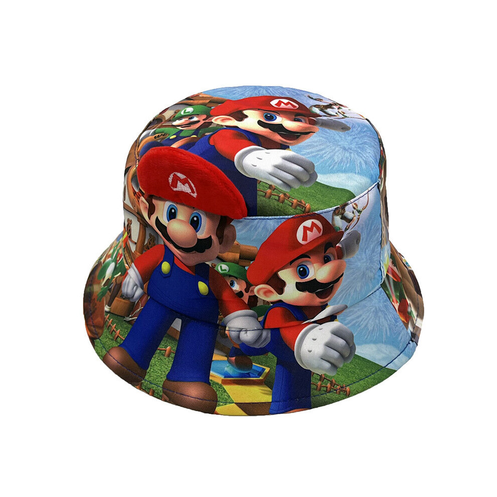 Mario Bucket Hat 3D Ear Hat Children's Cartoon Fisherman Hat Foldable UV Protection Fisherman Hat 56CM