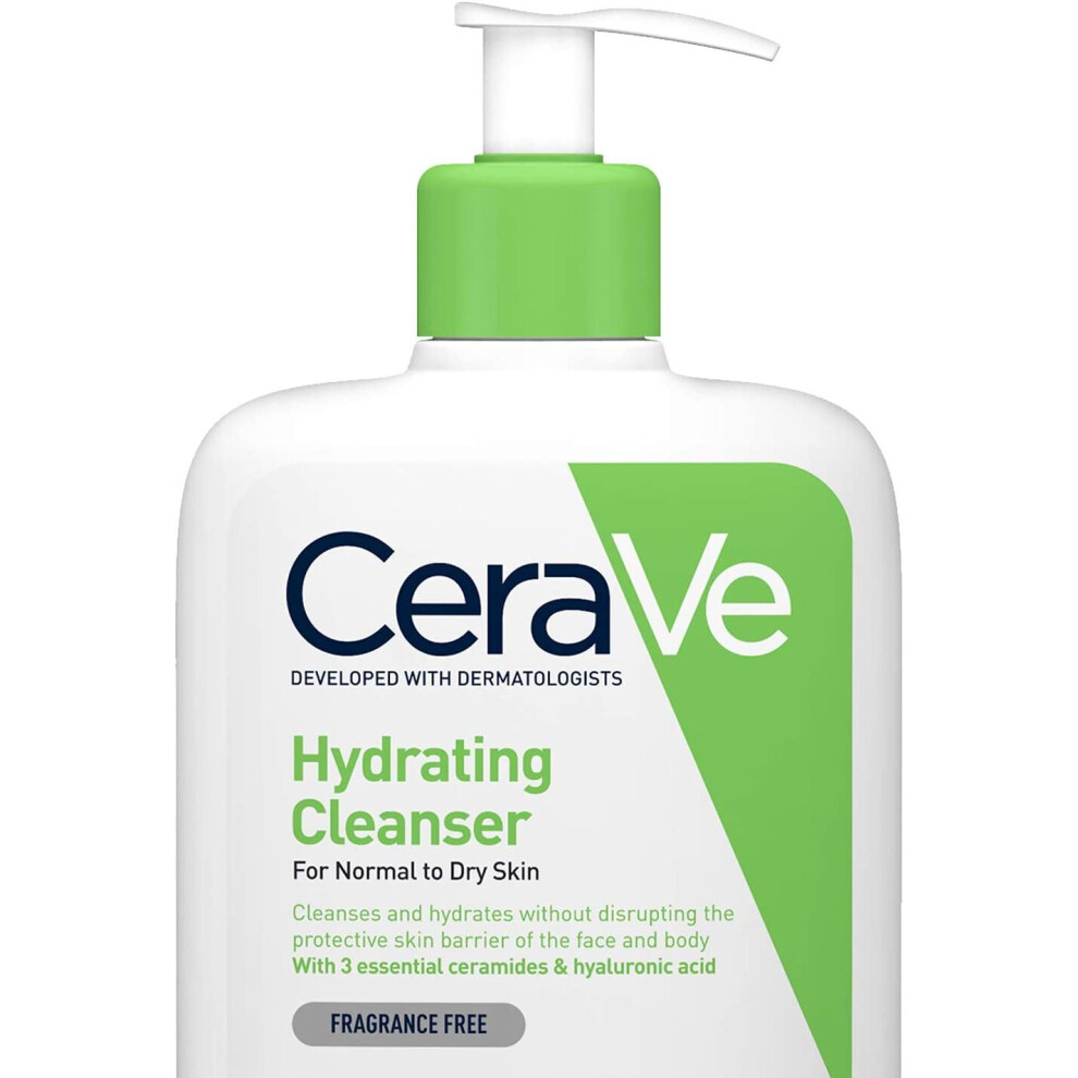 CeraVe Hydrating Cleanser for Normal to Dry Skin 473ml with Hyaluronic Acid & 3 Essential Ceramides