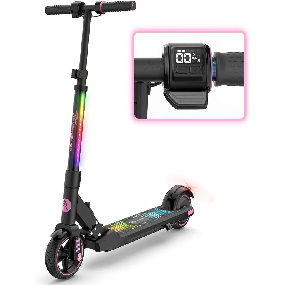 EVERCROSS EV06C Electric Scooter, Foldable Electric Scooter for Kids Ages 6-12, Up to 9.3 MPH & 5 Miles, LED Display, Colorful LED Lights, ..