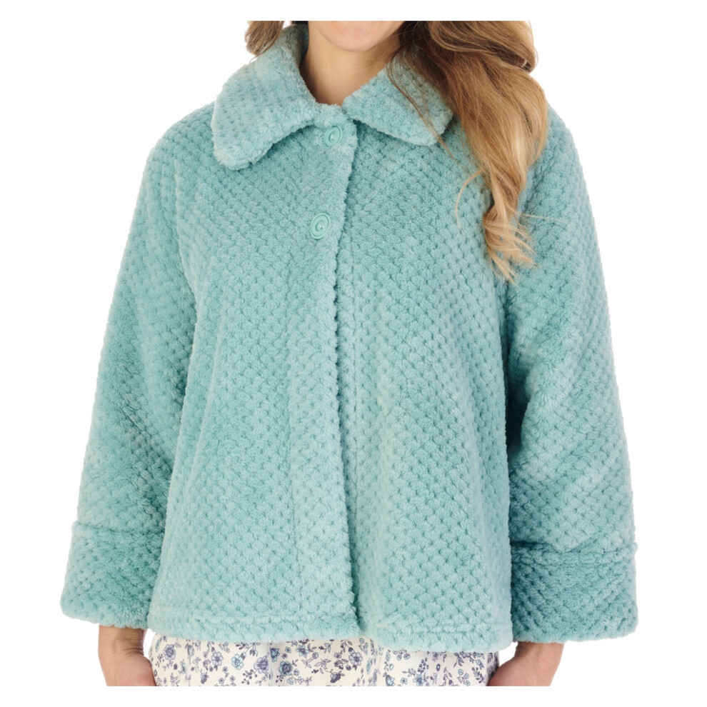 (Light Green, Large - UK 16/18) Slenderella Ladies Soft Waffle Fleece Button Up Collar Bed Jacket