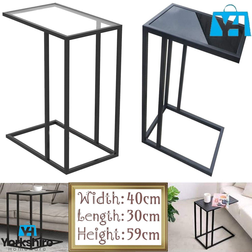(Black Glass Top) C-Shaped Coffee Home Decoration Office Bed Sofa Side Laptop Mirror Table