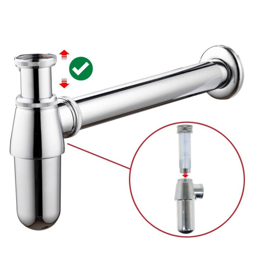 SPARES2GO Bottle Waste Trap 32mm Adjustable Chrome Silver 35mm Pipe Kitchen Bathroom Sink Basin Set 2