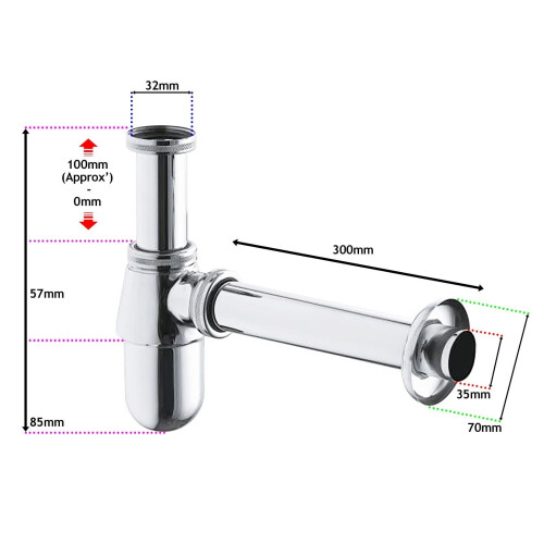 SPARES2GO Bottle Waste Trap 32mm Adjustable Chrome Silver 35mm Pipe Kitchen Bathroom Sink Basin Set 1