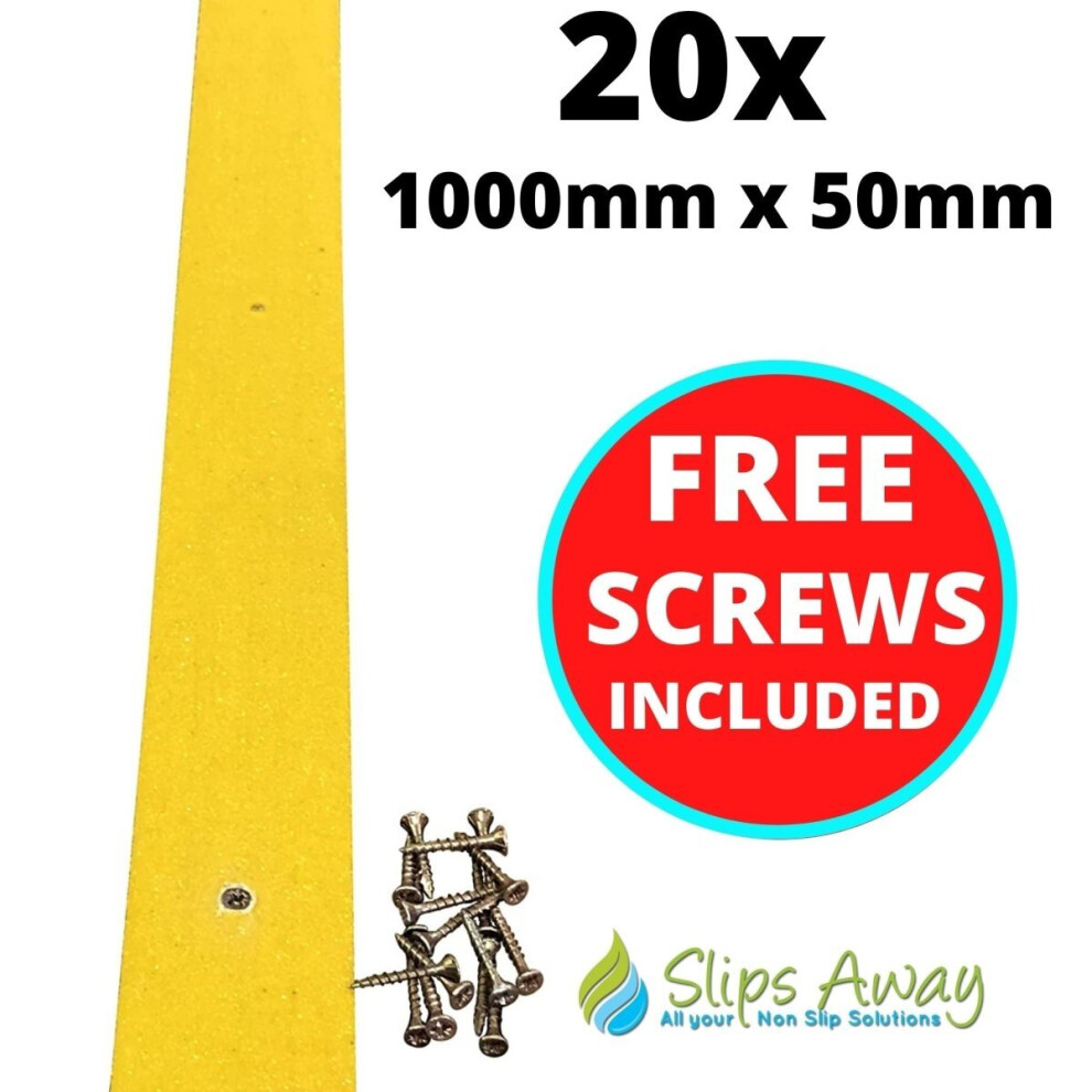 (20, 1000mm x 50mm) Yellow Non Slip Decking Strips