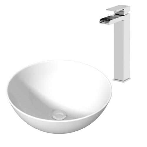 Cambrai Countertop Basin with High Rise Basin Mixer Tap Bundle - White
