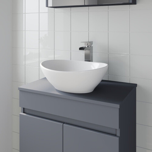 Roubaix Countertop Basin with High Rise Basin Mixer Tap Bundle - White 1