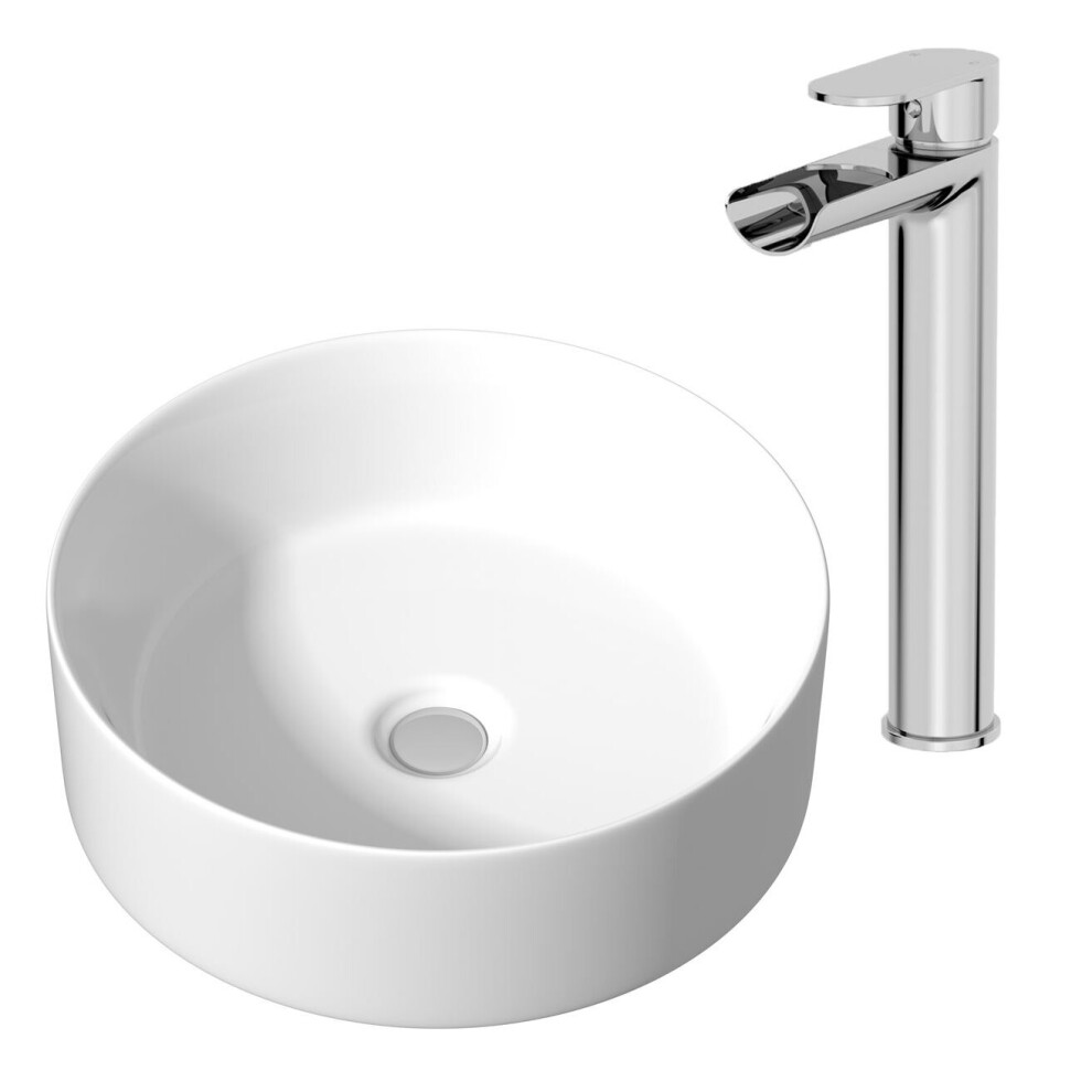 Lyon Countertop Basin With High Rise Basin Mixer Tap Bundle - White 5056467282768