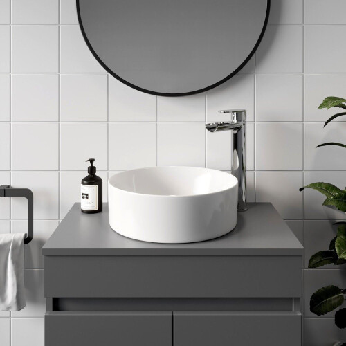 Lyon Countertop Basin with High Rise Basin Mixer Tap Bundle - White 1