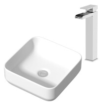 Cannes Countertop Basin with High Rise Basin Mixer Tap Bundle - White