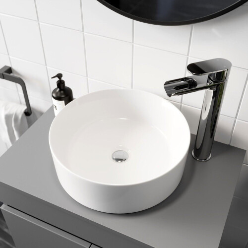 Lyon Countertop Basin with High Rise Basin Mixer Tap Bundle - White 2