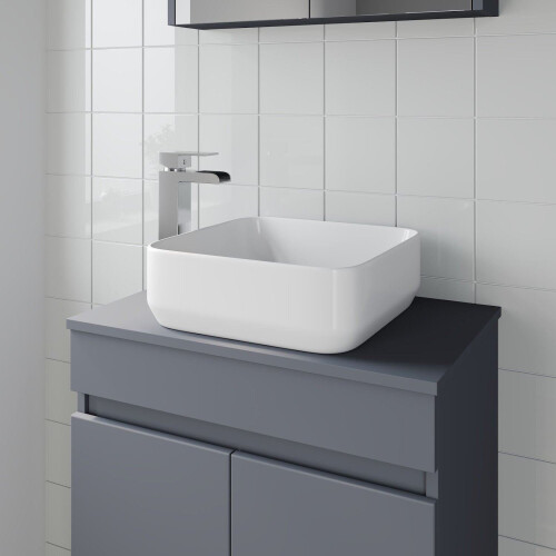 Cannes Countertop Basin with High Rise Basin Mixer Tap Bundle - White 1