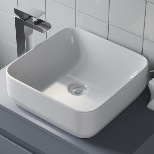 Cannes Countertop Basin with High Rise Basin Mixer Tap Bundle - White 2
