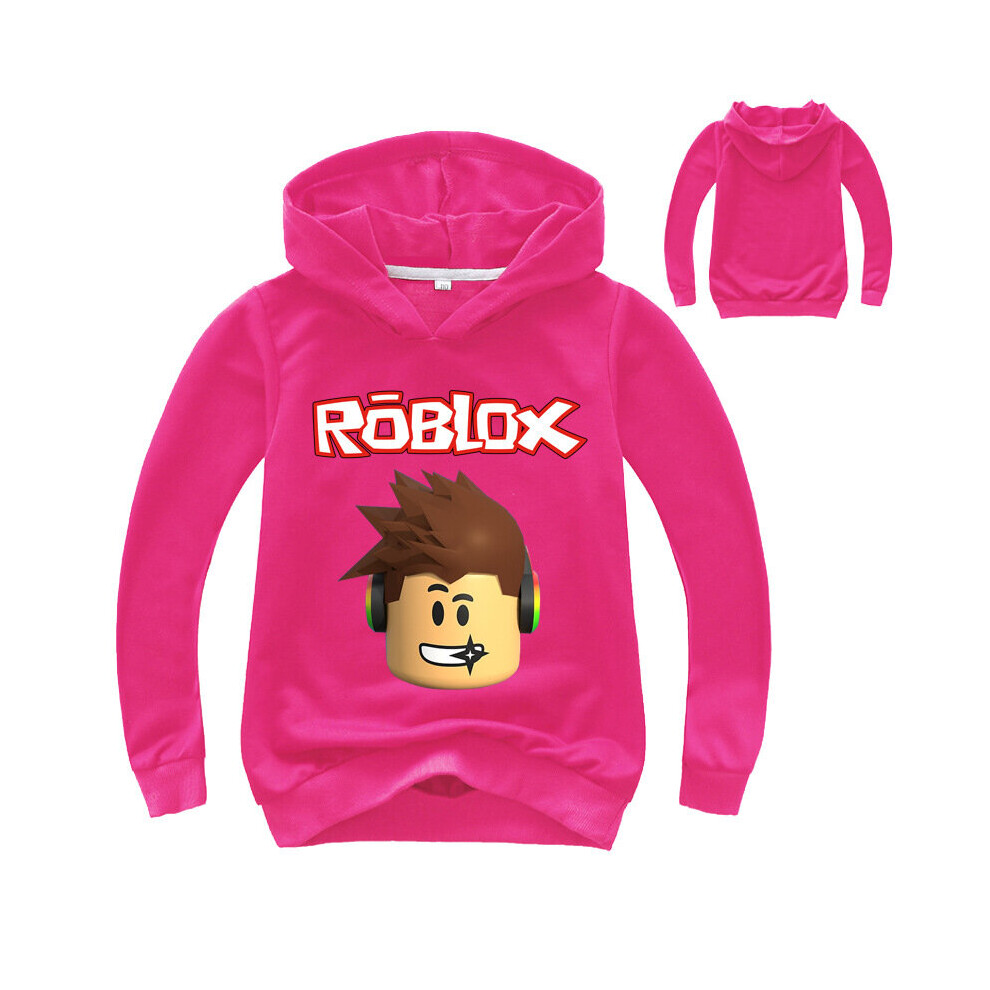 (DarkPink, 130cm) Cartoon Childrens Roblox Print Hoodie Sweater Long Sleeve Fashion Tops Pullover