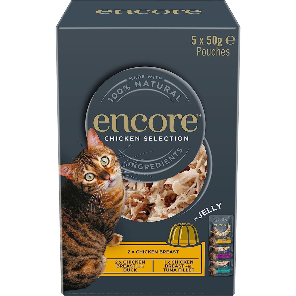 Encore 100% Natural Wet Cat Food, Multipack Chicken in Jelly, 5 x 50 g Pouches