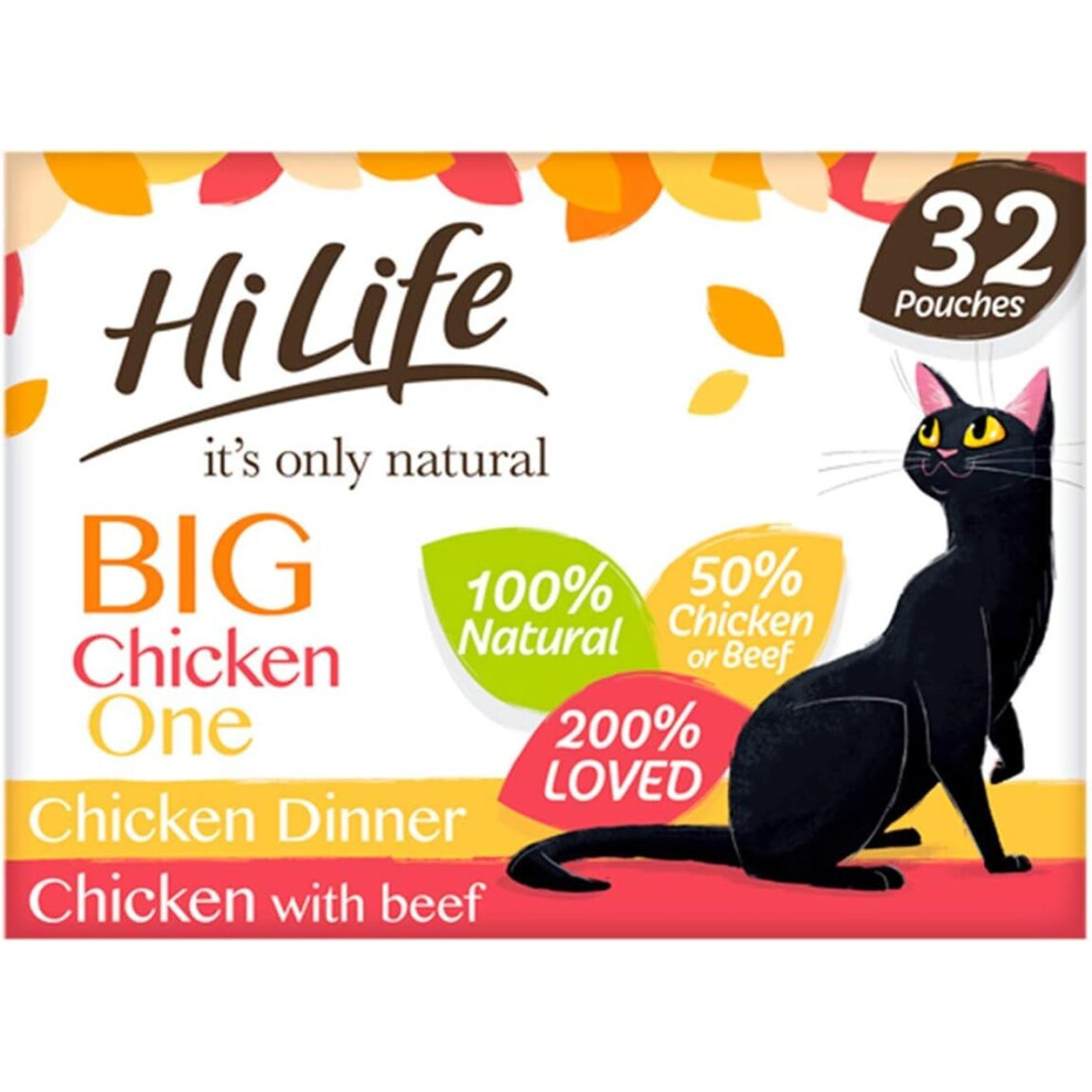 HiLife its only natural  Complete Wet Cat Food  The Big Chicken One in Jelly  100% Natural Ingredients Grain Free 32 Pouches x 70g