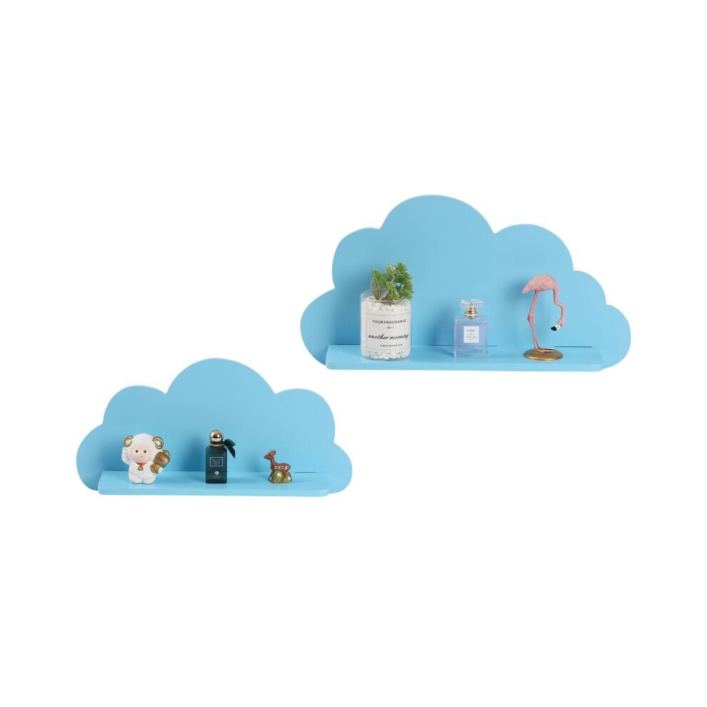 Premzo (Blue) Floating Wall Shelves Display Cloud Shaped Shelf Home Office Set Of 2