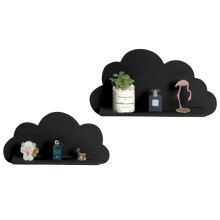 (Black) Floating Wall Shelves Display Cloud shaped Shelf Home Office Set Of 2