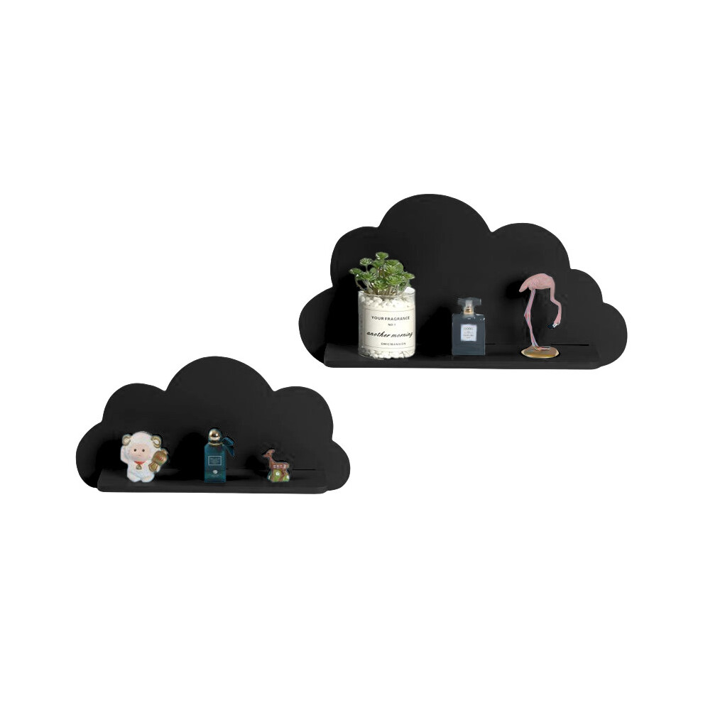 Premzo (Black) Floating Wall Shelves Display Cloud Shaped Shelf Home Office Set Of 2