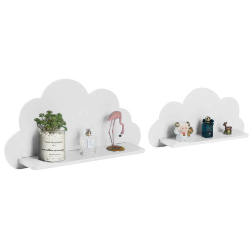 (White) Floating Wall Shelves Display Cloud shaped Shelf Home Office Set Of 2 2