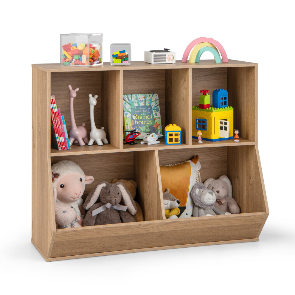 5-Cubby Kids Toy Storage Organizer Wooden Children Bookcase Bookshelf