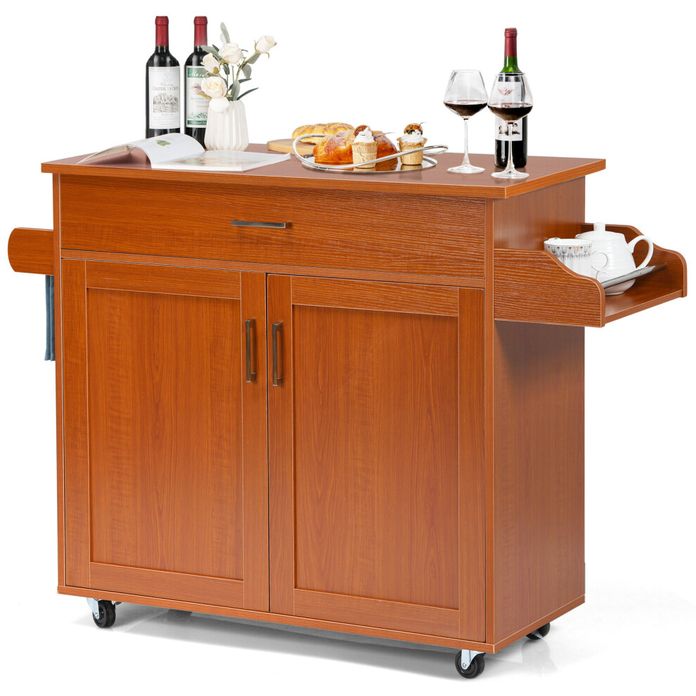 Costway Kitchen Island Cart Rolling Storage Trolley Cart W/ Lockable Casters Brown