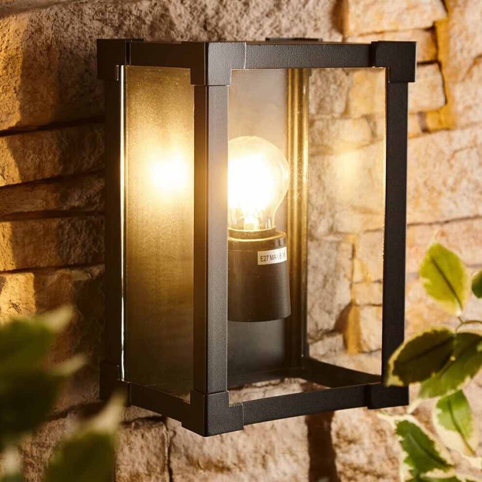 Biard Glass & Black Aluminium Square Flush Outdoor Wall Light - Black