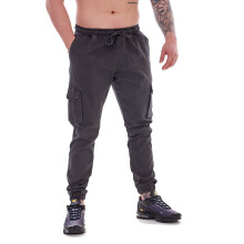 (Charcoal, L) Malay Mens Trousers Cargo Elasticated Tie Cord Cuffed Regular Pockets Pant M to 3XL
