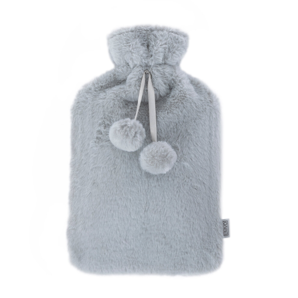 Luxurious 2L Fluffy Hot Water Bottle with Pom Pom