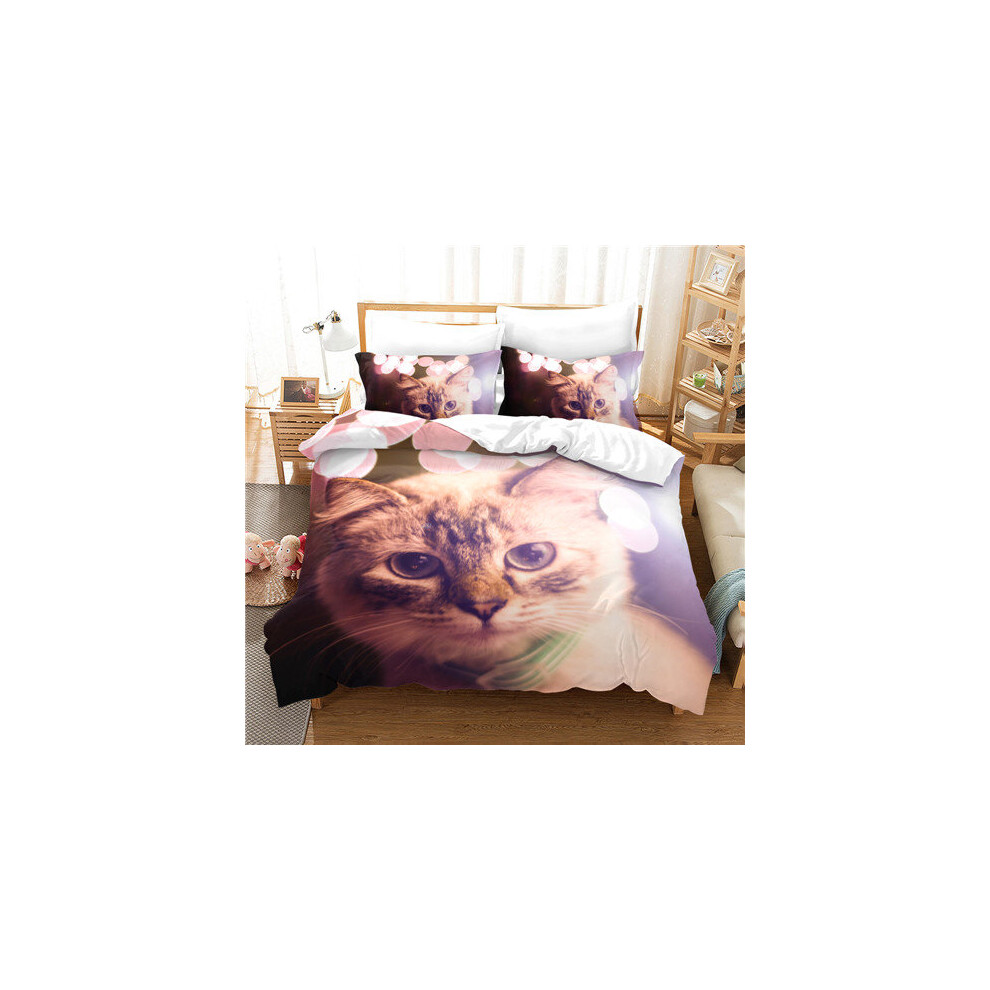 (Style 12, Double) 3D Cat Printed Bed Duvet Set Quilt Pillow Cover