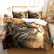 (Style 18, Double) 3D Cat Printed Bed Duvet Set Quilt Pillow Cover