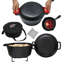 AREBOS Dutch Oven BBQ 2in1 Cast Iron Pot Braising Pot Fire Pot Cooking Pot Grill