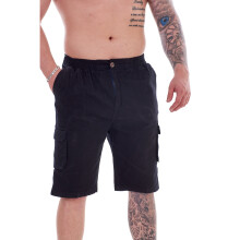 (Black, M) Malay Mens Shorts Cotton Cargo Combat Casual Elasticated Wash Fabric Zip Shorts
