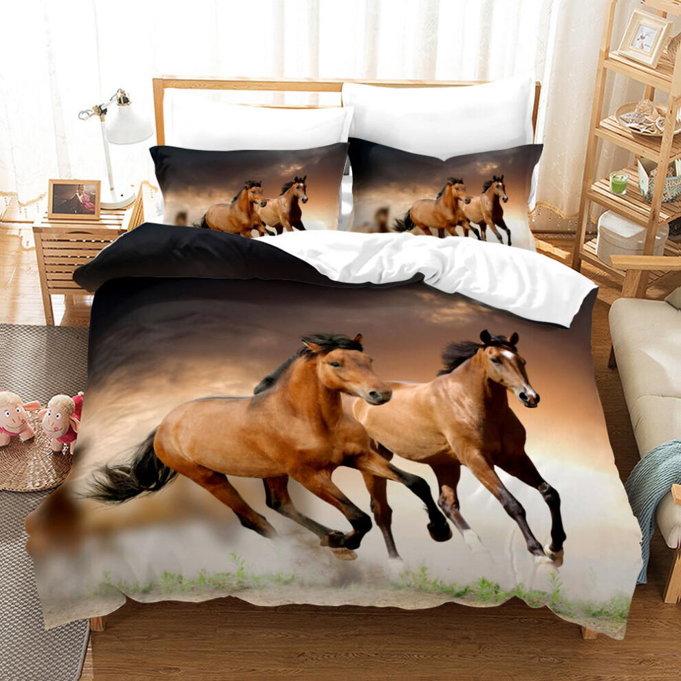 (Style 10, Single) Horse 3D Printed Bed Duvet Set Quilt Pillow Cover