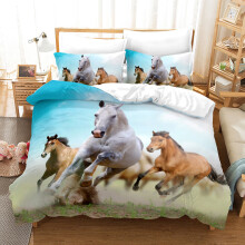 (Style 06, Single) Horse 3D Printed Bed Duvet Set Quilt Pillow Cover