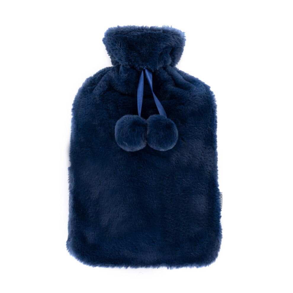 Livivo (Navy) 2L Soft Fluffy Hot Water Bottle With Cover