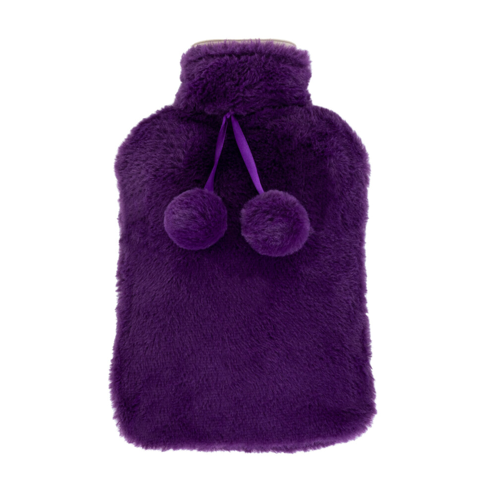 Luxurious 2L Fluffy Hot Water Bottle with Pom Pom