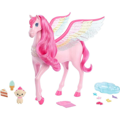 Pink Barbie Pegasus with 10 Accessories Including Puppy  Winged Horse Toys  Barbie A Touch of Magic