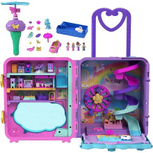Polly Pocket Pollyville Spielset - Rollkoffer mit 4 Puppen, Auto, 25+ Zubehör & Stauraum - Großes Reisespielzeug für Kinder