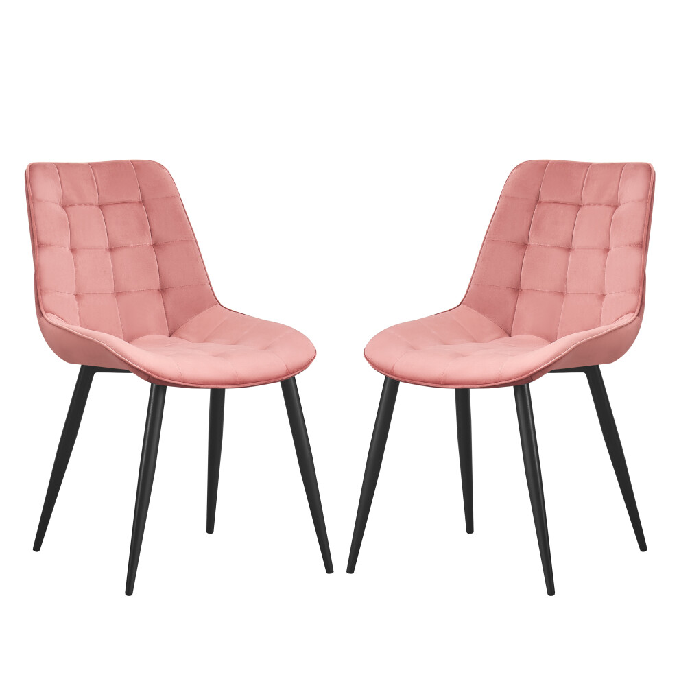 (Pink, 2) Velvet Dining Chair Lounge Chair with Metal Black Legs R1 Next Day UK Delivery