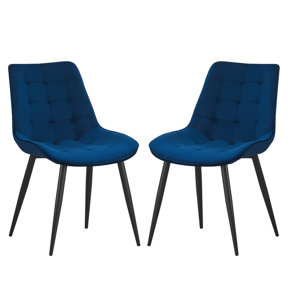 (Navy Blue, 2) Velvet Dining Chair Lounge Chair with Metal Black Legs R1 Next Day UK Delivery