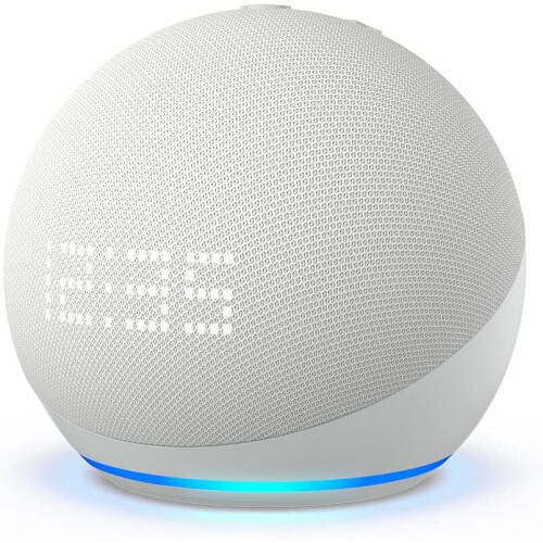 Amazon Echo Dot with Clock (5th Gen, 2022) Glacier White - Best-Sounding Dot Yet, LED Display, Alexa & Smart Home