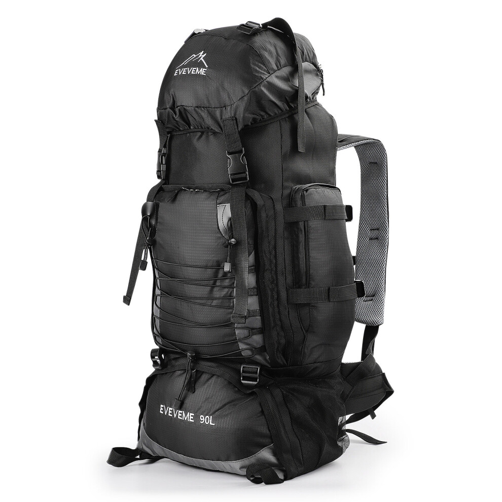 90L Black Waterproof Hiking Rucksack Backpack for Camping & Travel - Durable Oxford, Scratch-Resistant, Multi-Compartment, Breathable