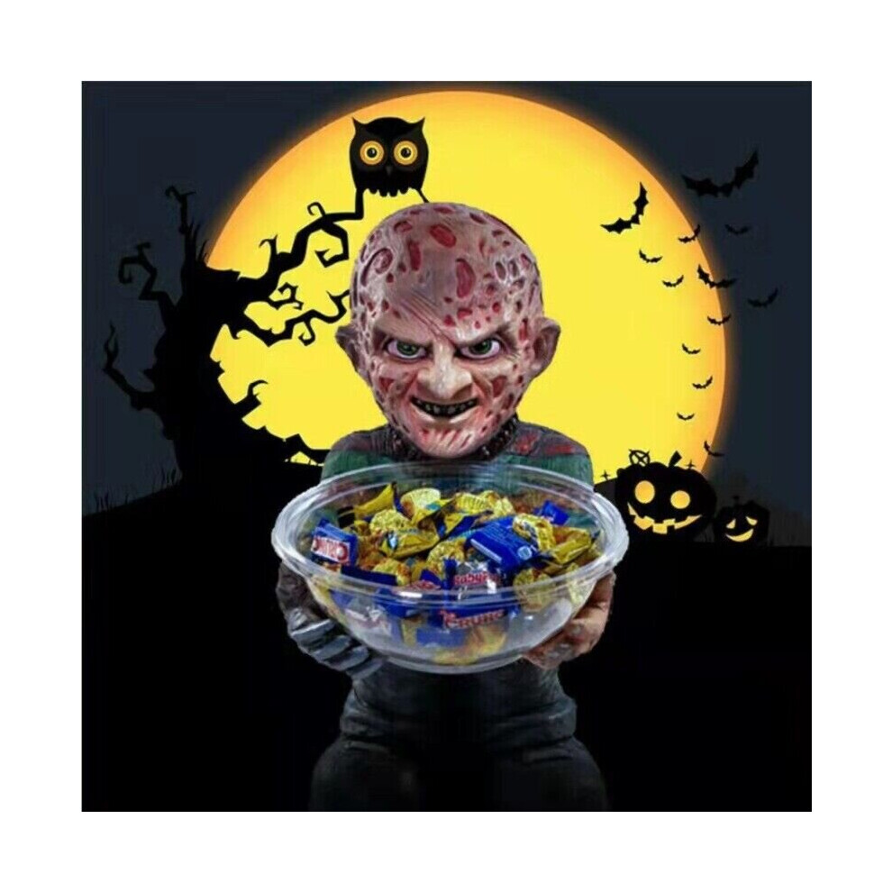 (D) Halloween Scary Clown Joker Killer Candy Bowl Holder Statue Home Party Decor