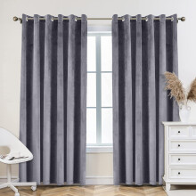 (Velvet Curtains Grey 66x90) Velvet Grey Curtain Pair of Eyelet Ring Top Soft